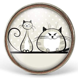 Bague Cabochon illustrée "Les Deux Chats", argenté (ref.77a)