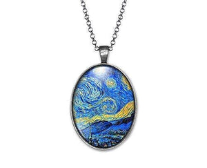 Collier Cabochon Van Gogh "La Nuit étoilée", argenté (ref.15a)