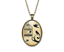 Charger l&#39;image dans la galerie, Collier Cabochon, Oiseau, Cage &quot;ouvrir la Cage&quot; bronze (ref.42)