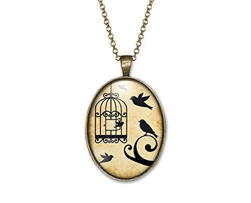 Collier Cabochon, Oiseau, Cage 