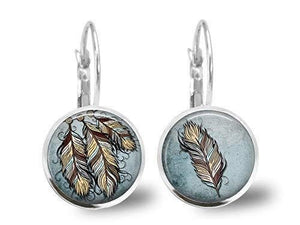 Boucles d'oreilles cabochon "l'attraperêves", argenté (ref.69a)
