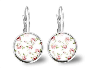 Boucles d'oreilles Fleurs Cabochon "Shabby chic", argenté (ref.14a)