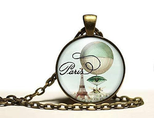 Collier cabochon, collier illustré "Souvenir de Paris", bronze (ref.98)