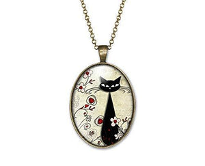 Collier Cabochon Chat "Le Chat parmi Les Fleurs", bronze (ref.33)