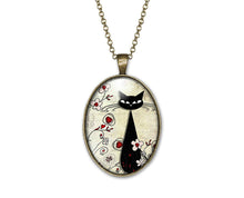 Charger l&#39;image dans la galerie, Collier Cabochon Chat &quot;Le Chat parmi Les Fleurs&quot;, bronze (ref.33)