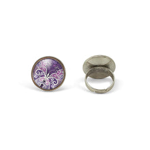 Charger l&#39;image dans la galerie, Bague Cabochon - Papillon &quot;Papillon Violet&quot;, argenté (ref.43a)