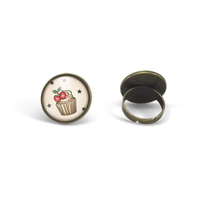 Bague cabochon "cupcakes tatoués",bronze (ref.93)