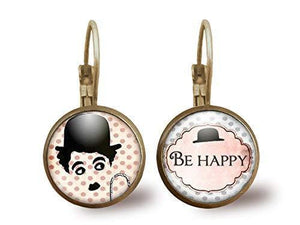Boucles d'oreilles cabochon "Charlie Chaplin",   bronze (ref.78)