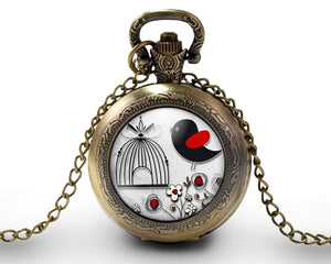 Montre gousset  Oiseau, Cage "l'Oiseau Noir Et Rouge", bronze (ref.51)