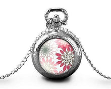 Charger l&#39;image dans la galerie, Montre gousset  Fleur &quot;Fleurs roses&quot;     argenté (ref.9a)