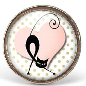 Bague Cabochon "Le Chat" , argenté (ref.65a)