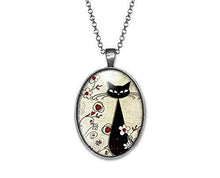 Charger l&#39;image dans la galerie, Collier Chat Cabochon &quot;Le Chat parmi les Fleurs&quot; argenté  (ref.33a)