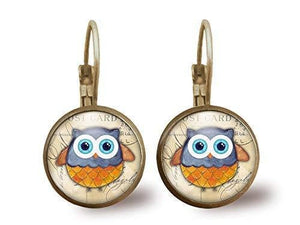 Boucles d'oreilles Cabochon "Le hibou estampé",   bronze (ref.87)