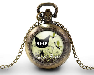 Montre gousset "le chat dans la prairie",  bronze (ref.70)