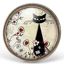 Charger l&#39;image dans la galerie, Bague Cabochon - Chat &quot;Le Chat parmi les Fleurs&quot; -  argenté (ref.33a)