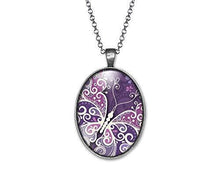 Charger l&#39;image dans la galerie, Collier Cabochon Papillon &quot;Papillon Violet&quot;       argenté (ref.43a)