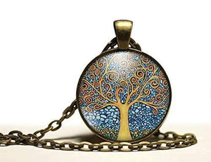 Collier Cabochon, Collier illustré Klimt "l'Arbre de la Vie", bronze (ref.59)