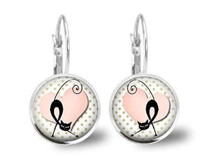 Boucles d'oreilles Cabochon "Le chat",   argenté (ref.65a)