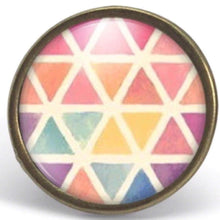 Charger l&#39;image dans la galerie, Bague Cabochon, Triangles &quot;Couleurs Heureuses&quot; -   bronze (ref.4)