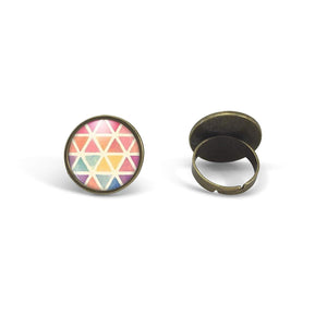 Bague Cabochon, Triangles "Couleurs Heureuses" -   bronze (ref.4)