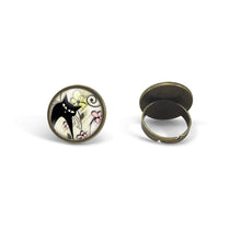 Charger l&#39;image dans la galerie, Bague Cabochon, Bague Illustrée &quot;Le Chat printanier&quot;, bronze (ref.71-2)