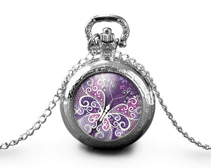 Montre gousset  Papillon "papillon violet"     argenté (ref.43a)