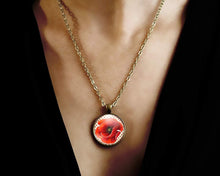 Charger l&#39;image dans la galerie, Collier cabochon, collier illustré &quot;joli coquelicot&quot;   bronze (ref.89)